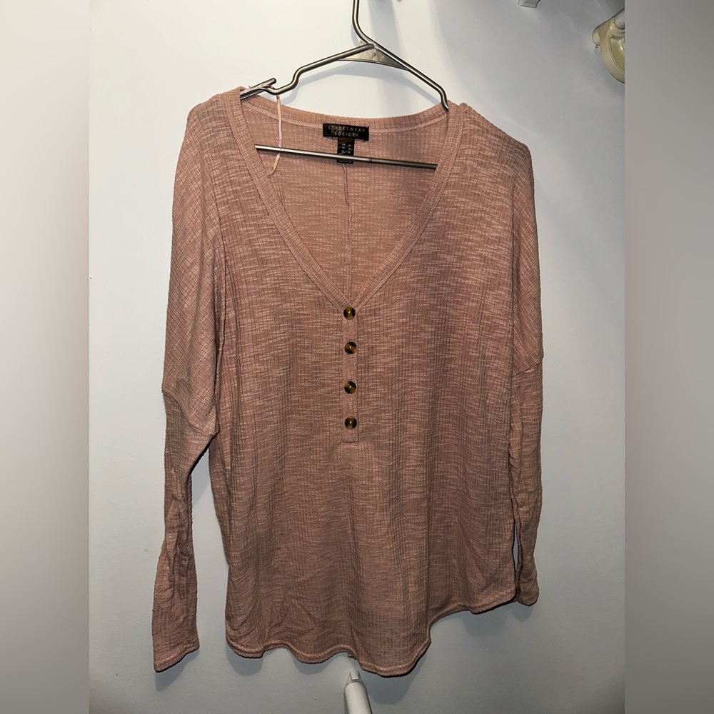 Streetwear Society Dusty Pink Quarter Button Long Sleeve Tee
